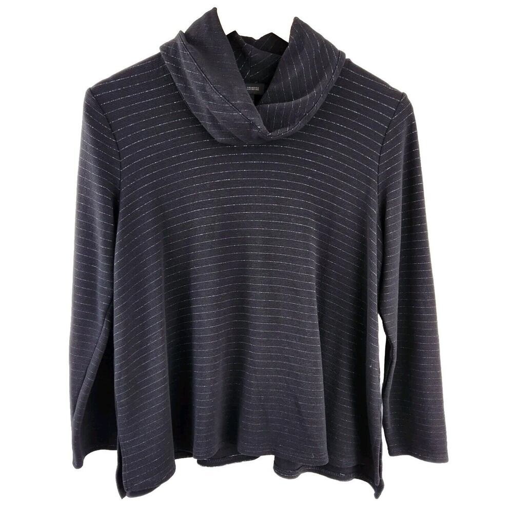 J Jill Wearever Collection Size Small Black Silver Striped Cowl Neck Sweater